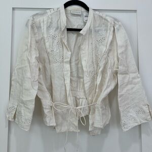 Liz Claiborne Cream Embroidered Blouse